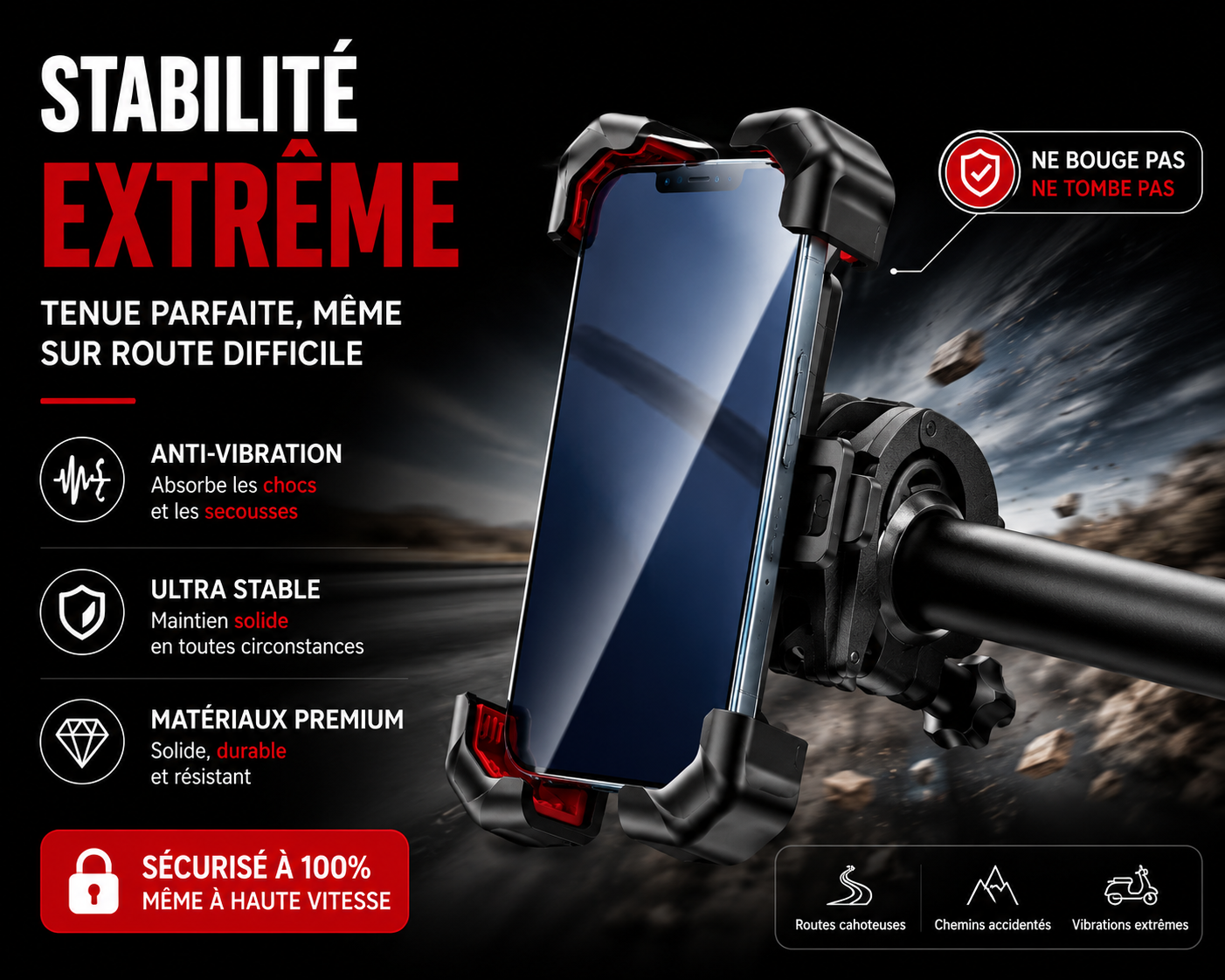 Support téléphone moto anti-vibration 360°